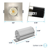 LUXRITE 4 Inch Recessed Light, Regressed Canless LED Spotlight, 5CCT 2700K-5000K CRI90, 22W, 1700 Lumens High Output, 60º Wide Flood, Square Brushed Nickel Trim, Dual Dimmable, IC & Wet Rated (4 Pack)