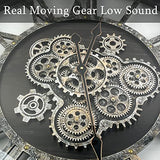 TOPPTIK 27 Inch Moving Gear Wall Clock, Oversized Wall Clocks, Clock Living Room Decor, Solid Wood Frame, Battery Operated, Large Wall Clock with Steampunk Industrial for Fireplace(Black)