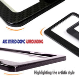 BGGTMO License Plate Frame Carbon Fiber- Black Aluminum Car Tag Frame Holder Printed Carbon Pattern with Rust Proof License Plate Screws and Black & Chrome Caps