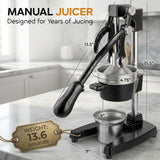 Cast Iron Juicer, Easy to Clean Heavy-Duty Manual Citrus Juicer, Manual Citrus Hand Press with a Stainless Steel Cup, Pomegranate, Orange Lemon Squeezer for Home Kitchens & Restaurants