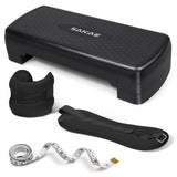 Aerobic Step Platform Set with Ankle Weights & Measuring Tape, Exercise Steppers for Home Gym Exercise Fitness, Adjustable Height 2 Level Risers Workout Step Platform Trainer, Black