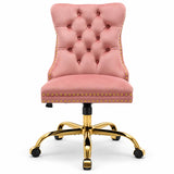 Pink Velvet Home Office Desk Chairs, Armless Vanity Chair with Wheels