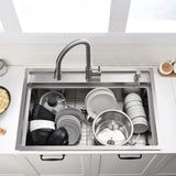 33 Inch Drop In Kitchen Sink - VOKIM 33X22 Inch Top Mount sink Workstation Stainless Steel Splash Guard 16 Gauge 10'' Deep Single Bowl Handmade Topmount Sink with Cutting Board& Strainer