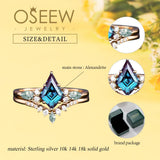 Gold Alexandrite ring set Kite Cut Promise Ring Set Alexandrite rings for women Vintage Wedding Ring Set For Wife/Womens