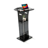 43" Semi-Transparent Black Acrylic Podium&Lectern Stand Portable with Storage Shelf