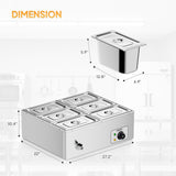 ROVSUN 42.3QT 6-Pan Electric Commercial Food Warmer, 110V Stainless Steel Bain Marie Buffet, 6.9 QT/Pan Stove Steam Table with Temperature Control & Lid for Parties, Catering, Restaurants