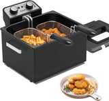 4.9 Liters/20 Cups 1800W Large Electric Deep Fryer with 3 Frying Baskets, Adjustable Temperature,View Window Lid,Countertop Stainless Steel Body Deep Fryer Pot, Fry Fish for Home Use