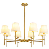 RUIYEY Dining Room Chandeliers Light - 8-Light Gold Modern Chandelier with Fabric Shade, Height Adjustable Mid Century Ceiling Lighting Fixture for Bedroom Kitchen Entryway Foyer