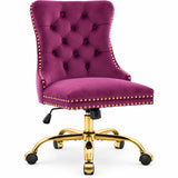 Purple Velvet Vanity Chair with Wheels, Armless Home Office Desk Chairs