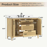DELUXE LIVING 48 Inch Bathroom Vanity with Sink, Quartz Top, Light Oak