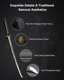 1045 Steel Damascus Geometric Wakizashi, Hand Forged Full Tang Sword