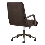 KISLOT Home Office Desk Chair, Ergonomic Office Chair with Square-Patterned Leather Upholstery, Adjustable Swivel Computer Chair with Wood Arms & Wheels, Soft-Rounded Front Edge, Espresso