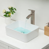 Kichae Vessel Sink Rectangular - 16"x12" Modern White Bathroom Sink Rectangle Above Counter Porcelain Ceramic Vessel Vanity Sink Art Basin