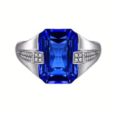Oseew 8ct Sapphire Ring 10K/14K/18K Real Yellow Gold Emerald Cut Shape Gemstone Ring for Men Gemstone Ring for Engagement Fathers Day Wedding(Rose Gold)
