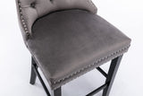 MOOLSUN Set of 4 Blue Velvet Bar Stools - Classic Fixed Height Design with Button Tufted Seat, Solid Wood Frame & Chrome Nailheads, Perfect for Standard Kitchen Island & Home Bar,Gray(Wood Leg)