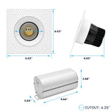 LUXRITE 4-Inch Trimless Recessed LED Spotlight, Regressed Zoomable Push-N-Lock, 5CCT 2700K-5000K, 2100 Lumens, 25W, Dual Dimmable, Adjustable 24°–50° Beam Angle, IC & Damp Rated, ETL Listed (4-Pack)