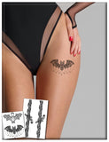 Actgan Semi Permanent Tattoos, 2 Sheets Realistic Gothic Sexy Lace Leg Band & Bat Temporary Tattoo Stickers for Women, Waterproof Non-Reflective, Lasts 1-2 Weeks, Retro Edgy Art for Summer Party