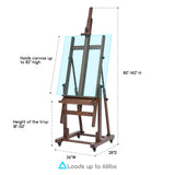 MEEDEN Extra Large H-Frame Studio Easel - Solid Beech Wooden Artist Professional Heavy-Duty Easel, Painting Art Easel Stand with 4 Premium Locking Silent Caster Wheels, Hold Max 82", Walnut