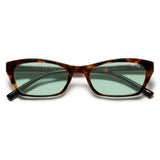 SOJOS Trendy Cat Eye Polarized Sunglasses for Women Men, Retro 90s Y2K Small Thin Rectangle Sunnies SJ2670, Tortoise/Light Green Tint (Light Tint: Low-polarization)