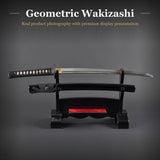 Damascus Geometric Wakizashi, 1045 Carbon Steel Hand Forged Full Tang Sword