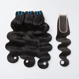 Luckstar 16A Body Wave Human Hair Bundles with 2x6 Skinlike Real HD Lace Closure,3 Bundles 20 22 24 with 18 Inch HD Closure, Double Drawn Weft, Long-Lasting Professional Sew-In Extensions
