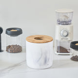 Polytree Marble White Mini Trash Can with Bamboo Lid,Small Countertop Trash Can,Desk Trash Can,Table top Mini Garbage Cans,Resin Tiny Waste Basket