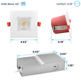 LUXRITE 6-Pack 4 Inch Square LED Recessed Lights with J-Box, 5CCT 2700K-5000K, 2 Hour Fire Rating, 15 Watts, 1000 Lumens, 60° Spotlight, Dimmable, IC Rated, Wet Rated, ETL - Smooth Trim