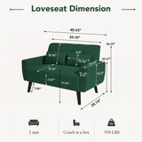 Jarenie 48" Small Loveseat Sofa, Mid Century Modern Love Seat Couch with Back Cushions and Plastic Legs, 2 Seater Couches for Living Room, Bedroom, Small Spaces, Green