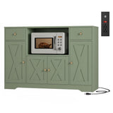 HOSTACK Microwave Cabinet with Charging Station, 47" W Kitchen Storage Cabinet with Microwave Stand, Farmhouse Buffet Sideboard with Drawers and Shelves for Kitchen, Dining Room, Green