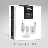 Creative Scents Vanda Bathroom Set - Cherry Blossom White Bathroom Accessories Set - 4 Piece Floral Bathroom Soap Dispenser Set Includes: Lotion Dispenser, Toothbrush Holder, Tumbler & Soap Dish