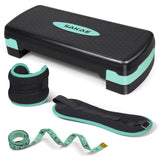Aerobic Step Platform Set with Ankle Weights & Measuring Tape, Exercise Steppers for Home Gym Exercise Fitness, Adjustable Height 2 Level Risers Workout Step Platform Trainer, Green Black