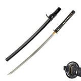 Empire Wheel Wakizashi, Folded 1045 Damascus Hand Forged Full Tang Sword