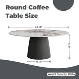 Ownkoti Modern Round Coffee Table, 43.3" Stone Top Wood Pedestal, Pandora+Black