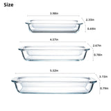 High Borosilicate Glass Baking Tray 3-Piece Set, 2.3 Quarts+1.6 Quarts+1.0 Quarts Rectangular Glass Baking Dish Container for Microwave and Oven, Suitable for Cooking, Baking Bread, Cakes and Meals