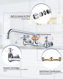 Phivan 8 Inch Center Wall Mount Commercial Sink Faucet - 8" Swivel Spout Utility Faucet, Dual Handle Chrome Brass for Restaurant/Laundry/Utility Room Kitchen Sinks