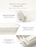 Ceramic Baking Dish Set, 3-Piece Casserole Dishes for Oven, Rectangular Baking Pans, Deep Lasagna Pans with Handles, Multi-Size Set for Cooking, Baking, Serving, and Gifting, White (16.1''/12.2''/9'')
