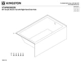 Kingston Brass Aqua Eden VTAP603622R 60-Inch Acrylic Alcove Tub with Right Hand Drain, White
