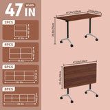 IEDZBEQ Office Conference Table on Wheels – Flip Top Modular Meeting Table for 2-30 Person,Mobile SeminarsTraining Tables for Office Conference Room,Seminar,Home (4, Walnut, 47IN)