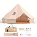 Canvas Bell Tent, Glamping Tent with Stove Jack, PVC Base, Mesh Window, 4 Season Use, Yurt Hot Tents for Camping, Family, Party,