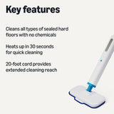Amazon Basics Steam Mop for All Sealed Hard Floors, Heats Up in 30 Seconds, Chemical-Free Cleaning, 3 Washable Pads, 20-Foot Cord, White