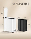 Small Bathroom Trash Can with Lid Soft Close, Step Pedal, 5 Liter / 1.3 Gallon Stainless Steel Garbage Can