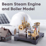 Steam Engine Model with Boiler DIY Kit, SE-01 Full Metal Beam Engine Steam Engine Model Kit that Works with Centrifugal Regulator (84PCS)