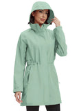 ATLASLAVA Rain Jacket Women Waterproof Long Raincoat Hood Lightweight Windbreaker Outdoor Coat LIGHT GREEN 2XL