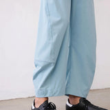 SeeLuNa Women Barrel Travel Pants Elastic Waistband Tapered Leg Baggy Mid Rise Work Trousers Lounge Pant with Pockets(Light-Blue,S)