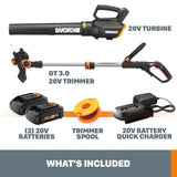 Worx 20V 12" Cordless String Trimmer & 360 CFM Leaf Blower Combo, 2 Batteries & Charger Included, WG928