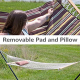 Sunnydaze Rope Hammock with Stand for Outside- 275-Pound Capacity - Includes 12-Foot Hammock Stand, Spreader Bar, Pad, and Pillow - Desert Stripe