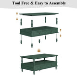 ARTPOWER Coffee Tables for Living Room, Wooden Coffee Table with Storage, Open Display Area and Storage Drawers, Retro Rectangle Coffee Table, Green