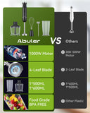 Immersion Blender Handheld Hand Blender, 1000W 5 in 1 Hand Mixer Stick, BPA-Free 12 Speed Handheld Blender 304 Stainless