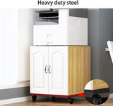 PXIWDAN Printer Stand Wood Printer Stand with Wheels and Door Cart Cabinet Home Copier Bracket Office Pulley Shelf for Office(A)