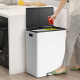 GAOMON Kitchen Dual Trash Can and Recycling Bin, 2 x 8 Gallon Stainless Steel Trash Can, 60 Liter, Removable Inner Bin and Soft Close Lid, Suitable for Home, Office, Business - White